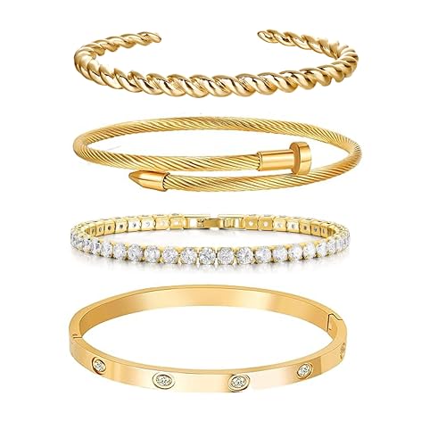 Love Bangle Bracelet For Women-18K Gold Plated twisted chunky solid Cubic Zirconia Stackable Bracelet Wristband Bangle Bracelet Set，Gifts for Women's Day and Mother's Day