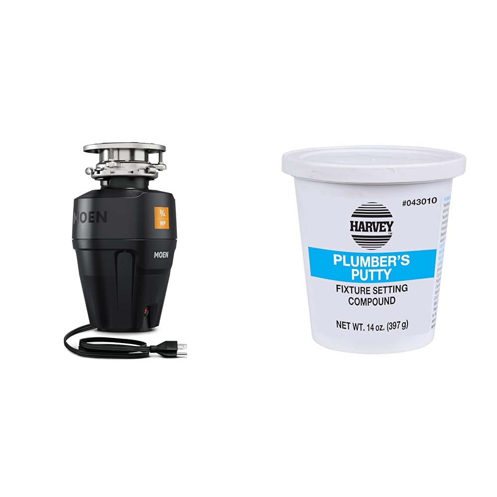 Moen EX75C Garbage Disposal and Harvey's 14 oz Plumbers Putty Bundle