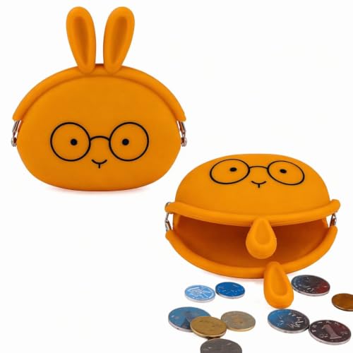 Image of FunBlast Cute Bunny Shape Silicone Coin Purse for Kids & Adults - Mini Pouch for Coins, Earphones, Keys & Small Essentials, Aesthetic Pouches for Girls & Women - 12 X 9.5 X 3 Cm (Bunny-Brown)
