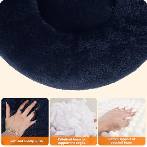 HMTOPE Orthopädisches Hundebett rund Hundekissen Hundesofa Katzenbett Donut Kuscheliges Hundekorb Waschbar, 80 cm Ø, Navyblau