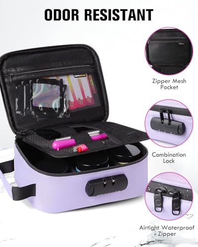 Carbon Lined Bag with Combination Lock, Airtight Glass Jar & UV Protection Glass, Moisture-Proof Travel Organizer for Coffee, Tea, Large Capacity Storage Case (Purple)3