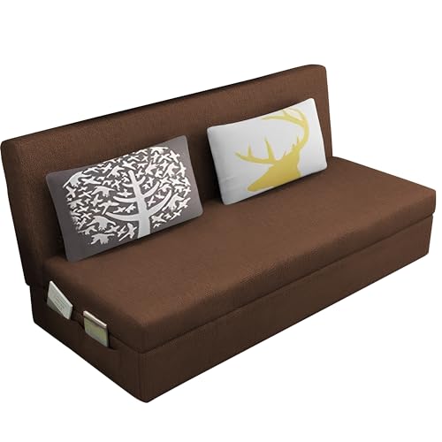 Image of Divano 3 Seater Sofa Cum Bed for Living Room (Brown) Premium Fabric Sofa