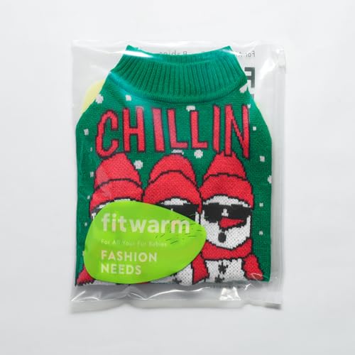 Image of Fitwarm Chillin with My Snowmies Dog Ugly Christmas Sweater, Winter Dog Clothes for Small Dogs Girl Boy, Pet Holiday Sweatshirt, Xmas Snowman Outfit, Green, Red, White, XS