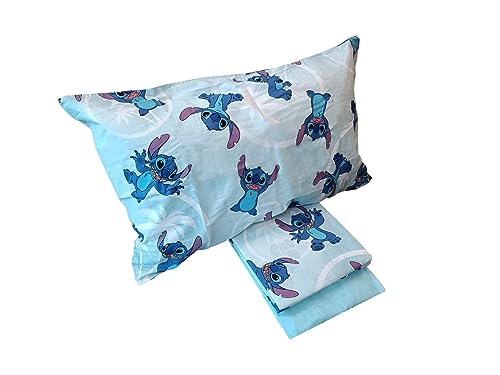 Stitch Double Bed Sheet, Complete Bed, Top Sheet, Fitted Sheet, Pillowcase, Blue, Disney, 100% Cotton, Official Product - Image 2