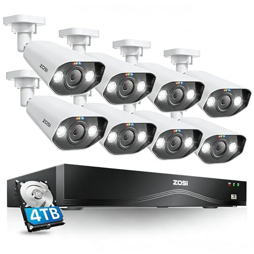 Image of ZOSI 4K PoE CCTV Camera Systems, 16 Port 32CH Expandable 8MP Dual-Disk Backup NVR with 4TB HDD, 8pcs Outdoor PoE IP Security Cameras, Color Night Vision, Face /Person /Vehicle Detection, 2 Way Audio
