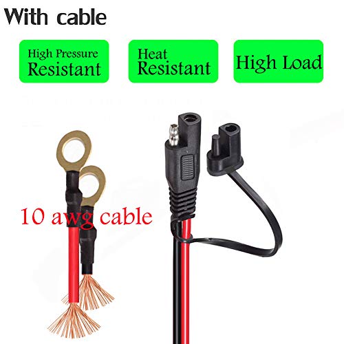 YETOR SAE to O Ring Terminal Harness, with 15A Protection Fuse for Safety, 2-Pin Quick Disconnect Plug,SAE Battery Extension Cable with 3.28FT 10AWG for Motorcycle Cars. (100CM) - Thumbnail 2