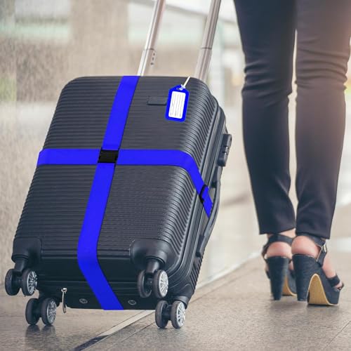 Image of 4 Pack Luggage Straps & Luggage Tags, Luggage Straps for Suitcases [TSA Approved] [Adjustable Suitcase Belt] Suitcase Straps with Tags (Blue)