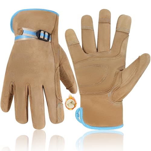 HANDLANDY HLDD Winter Work Gloves, Insulated Leather Work Glove with Abrasion Protection & Thinsulate Lining for Cold Weather