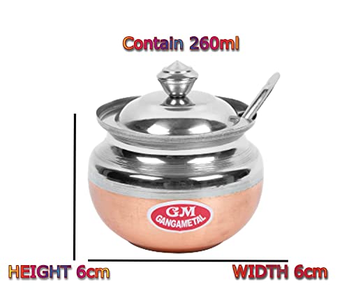 Image of Ghee Container With Spoon Oil Dispenser | Ghee Pot Steel, Ghie Dispenser | Salt Container With Spoon | Steel Oil Pot 300ml Silver Pack of 2 (Pack Of 2, Coper Base)
