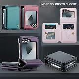 UFinetech Etui do Samsung Galaxy Z Flip 6 2024, luksusowy skórzany portfel, podpórka, uchwyt na karty, ochrona ekranu aparatu - smukłe, trwałe, odporne na wstrząsy twarda obudowa, odporne na