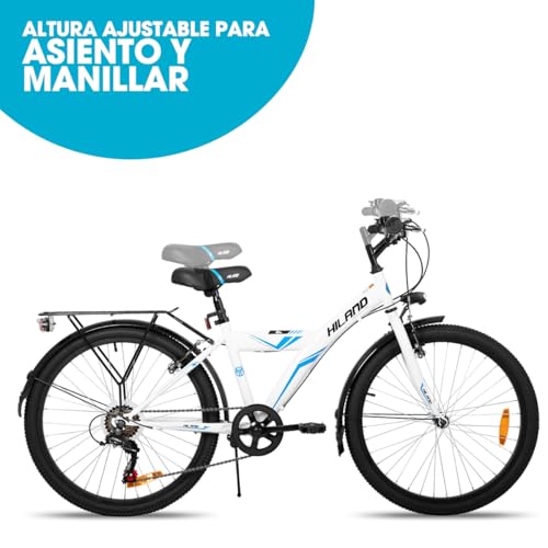 Miniatura 5 de Hiland Bicicleta De Montaña De 24 Para Niños Y Niñas De 7, 8, 9 Y 10 Años O Más, Con Cambio De 6 Velocidades, Para Niños De Ciudad, Portaequipajes Y Portaequipajes, Color Blanco