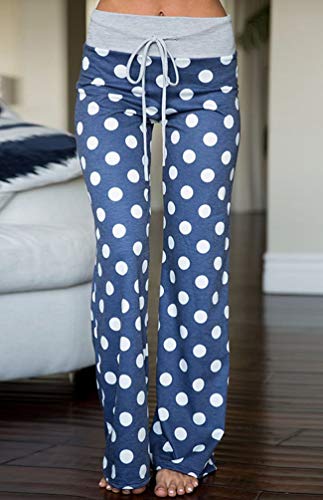 Image of AMiERY Women's Comfy Casual Pajama Pants Floral Print Drawstring Palazzo Lounge Pants Wide Leg