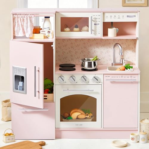 Tiny Land Play Kitchen for Kids, Upgraded Wooden Kitchen Toy