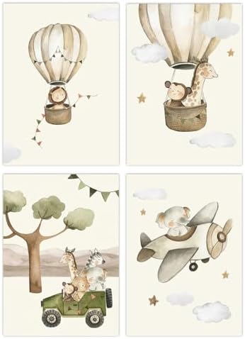 YunBey Juego de 4 Laminas Infantiles Cuadros Infantiles de Animal...