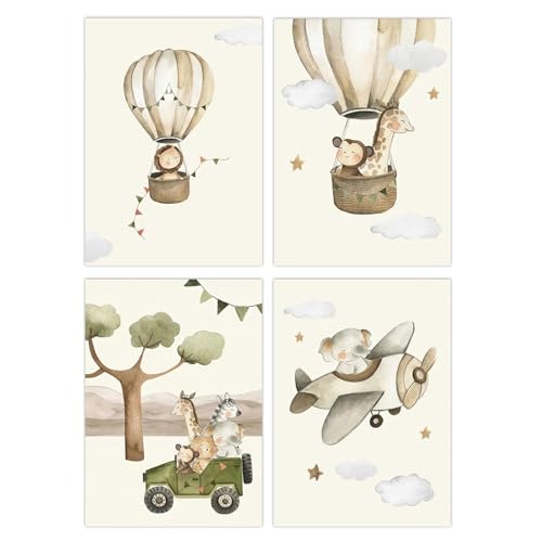 YunBey Juego de 4 Laminas Infantiles Cuadros Infantiles de Animal...