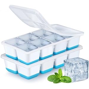Stampo Ghiaccio Grande, JRISBO Set 2 Stampi con Coperchio per Cubetti Ghiaccio Silicone senza BPA, Formine Cubi Ghiaccio Forma Vaschette Ice Cube Tray per Cocktail Birra Whisky (Blu)