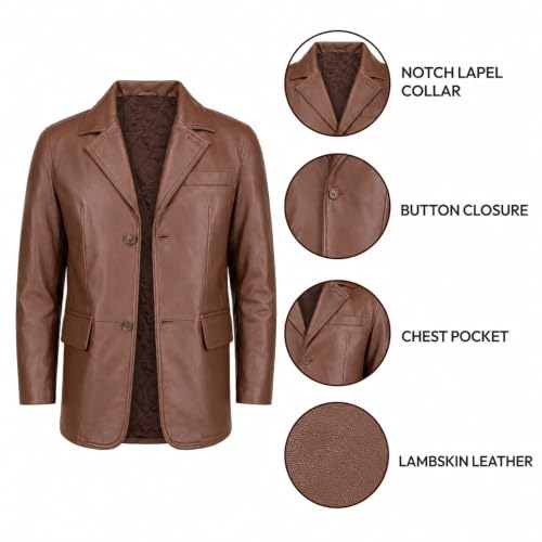Image of TLC Genuine Leather Blazer Men | Notched Collar Classic Gentleman Style Leather Coats for Men