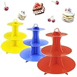 Faxco 3 Pack Cupcake Stand, 3-Tier Colorful Round Cardboard Cup Cake Tower Dessert Holder Stand, Reusable Pastry Serving Platter Food Display, Birthday Wedding Special Event Decoration