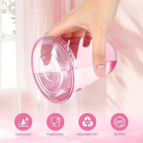 tchrules 100 Set 16oz Pink Plastic Disposable Cups with Lids and Straws by tchrules - Used condition - Image 4
