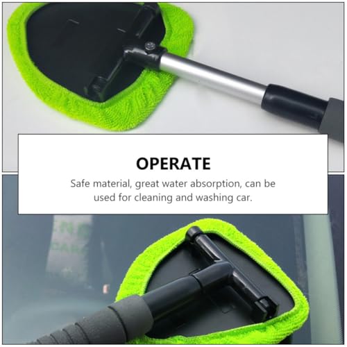 Limpiaparabrisas de coche triangular giratorio de microfibra verde con mango largo 2 piezas 5