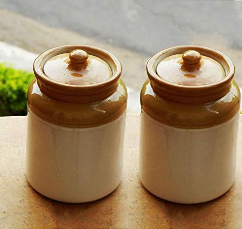 The Crafts Ceramic Pickle Jar Set with Lid - 1000ml, 2 Pcs, Cream, Brown (2)-image-34
