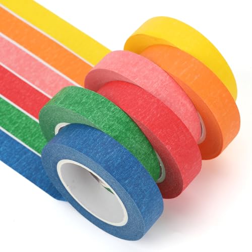 NIEITRK 6 rotoli di nastro adesivo colorato per mascheratura e carta washi, 15 mm x 15 m, per scrapbooking, fai da te, etichettatura, artigianato, decorazioni per la casa e forniture artistiche per