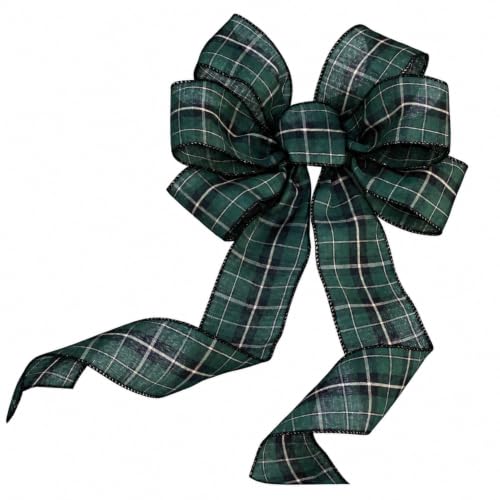 Green Black Plaid Wreath Bow - 10" Wide x 18" Long, Halloween, Fall