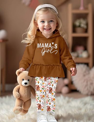 CRISONE Toddler Baby Girl Clothes Long Sleeves Ruffle Hoodie Shirt Floral Pants 2 Pcs Fall Winter Outfits Set2