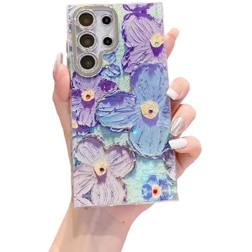 Image of Elzzi Compatible with Samsung S24 Ultra Case Oil Painting Flower Colorful with Len Prtotection Shockproof PC+TPU Glossy Back Cover for Girls Women