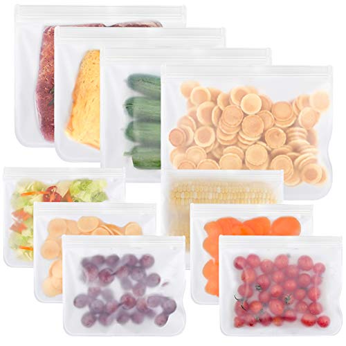Bolsas Silicona Reutilizables 10 piezas, Bolsas Congelar,Bolsas Congelacion para verduras,frutas,carnes