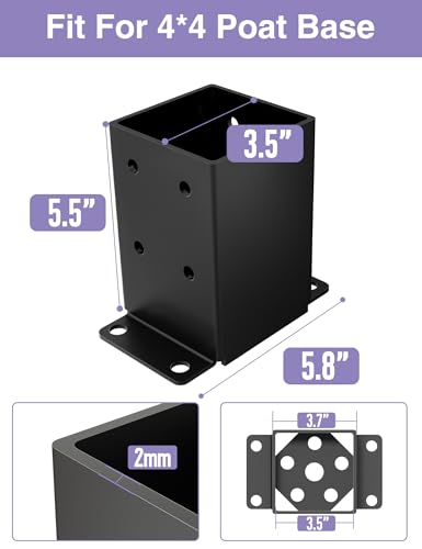 Image of 2 PCS Metal 4x4 Post Base, Inner Size 3.5 inchx3.5 inch | Heavy Duty Post Bracket, Anti-Corrosive Partition, Powder-Coated, For Pavilion Deck Railing Support