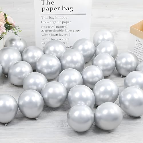 Image of Chrome Balloon for Birthday Decoration Kit Metallic Blue & Silver 20 pcs Latex Glossy Finish Party Balloons for Wedding, Anniversary Celebration 10 Inch Helium & Air Supported