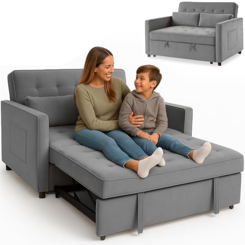 BAKAJI Divano Letto 2 Posti con Rivestimento in Velluto Premium Reclinabile, Imbottitura ad Altissima Densità, Seduta Ergonomica, Apertura Facile e Senza Sforzi (Grigio)