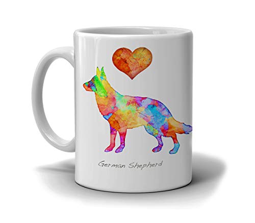 German Shepherd Dog Breed Mug by Artist Dan Morris, Personalize with Dog Name, Two Sizes