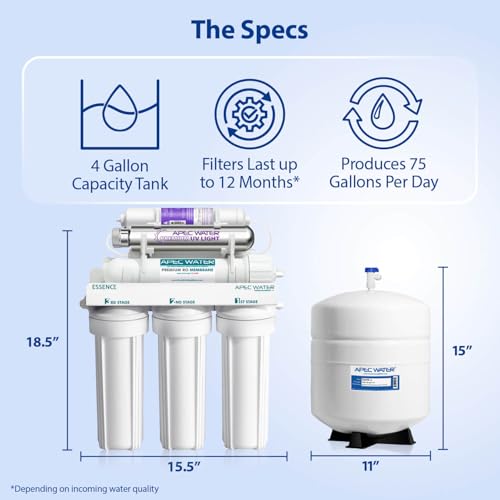 Image of APEC Water WQA Certified 7-Stage Reverse Osmosis Drinking Water Filter System with Alkaline Mineral pH+ Remineralization and UV Water Filter, Ultra Safe Removes 1K+ Impurities, Brushed Nickel, 75 GPD
