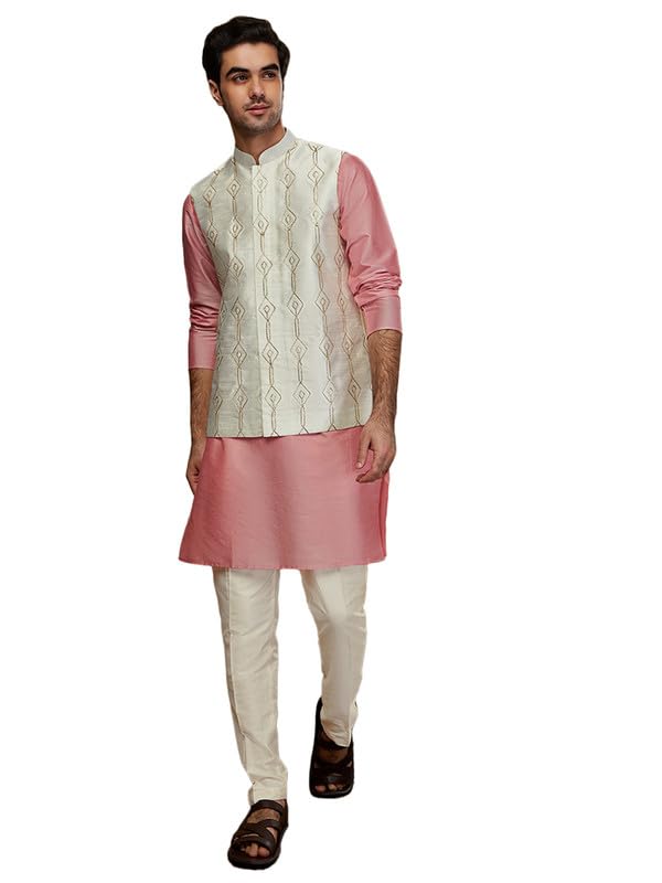 Image of KISAH Men's Navy Blue Printed Cotton Kurta - Regular Fit Long Tunic with Mandarin Collar | Ethnic Wear for Weddings & Festive Occasions