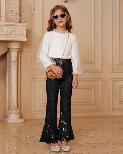 Image of GRACE KARIN Girls Sequin Pants Sparke Trouser Glitter Dance Bell Bottoms 5-14