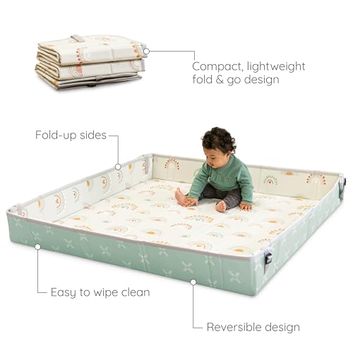 Image of Infantino Foldable Soft Foam Play Mat | Reversible, Easy-Clean Tummy Time & Play Mat with Fold-Up Walls for Safe Play | Portable Baby Mat for Birth to 36 Months - Rainbow