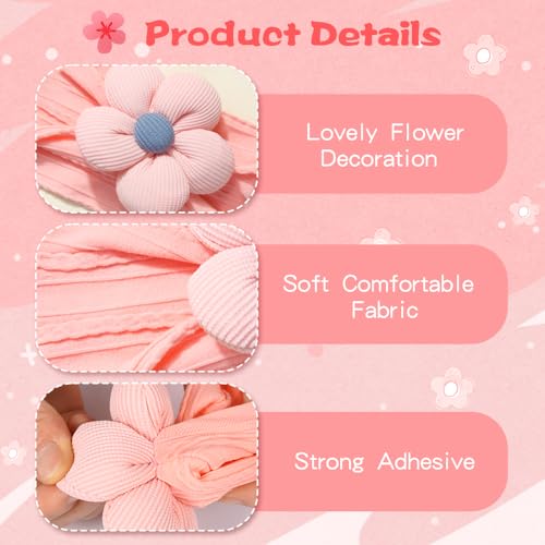 5 Pcs Baby Flower Headbands Nylon Baby Girl Headbands Soft Hairbands Hair Accessories for Newborn Infant Toddler Kids Baby Essentials(Beige Pink Khaki Yellow Green)3