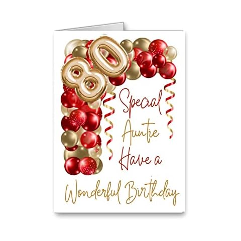 Auntie Happy 80th Birthday Card 80 age Balloons (envelope Included) Cover