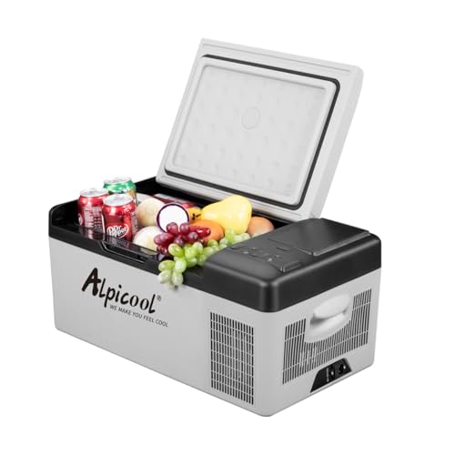 Alpicool EC15 15L Eléctrica Nevera de Coche portátil Frigoríficos mini Refrigerador de Coche 12/24V CC congelador del automóvil para Hogar Aire Libre Camping, Viajes(Pila no incluida)