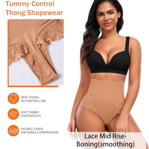 Image of Werena Tummy Control Thong Shapewear for Women High Waisted Body Shaper Panties Shaping Thong Girdle Underwear