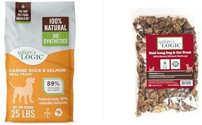 NATURE'S LOGIC Dry Dog Food Duck & Salmon Meal Feast, 25lbs & Beef Lung Treat, 1lb