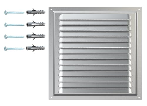 Rejilla de Ventilación de Acero Galvanizado – Cubierta de Aire con Malla Protectora – Antióxido para Pared o Techo – Cuadrada 250 x 250 mm – Uso Interior y Exterior.