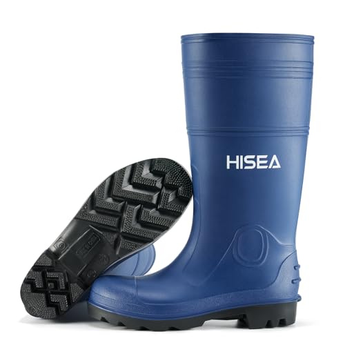 HISEA Men's Rain Boots PVC Rubber Boots with Steel Shank Waterproof Garden Fishing Outdoor Work Boots Durable Slip Resistant Mud Rainboots for Agriculture and Industrial Working, Size 7 Navy Blue