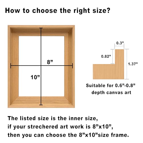 Image of Square 20x20 Solid Wood Canvas Floater Frame, Wood Floating Frames, Floater Frame for 0.6 inch-0.8 inch Deep Canvas Paintings (20 inchx20 inch, Light Brown)
