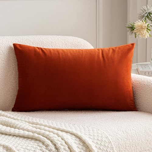 Image of MIULEE Burnt Orange Velvet Throw Pillow Cover 12 x 20 Inch Soft Decorative Pillow Cover Lumbar Cushion Case Home Decor for Couch Sofa Bedroom