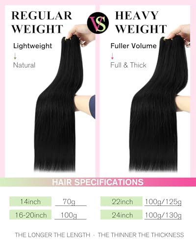 Image of YoungSee Sew in Hair Extensions Real Human Hair Jet Black, Natural Hair Extensions Weft for Women, 16 Inch 100g Straight Remy Hair, Black Human Hair Extension Sew in for Women