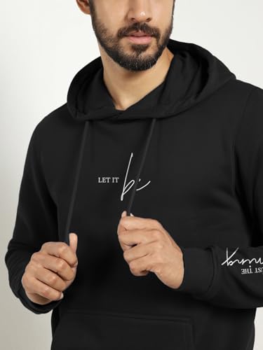 Image of Nobero Men's Printed Regular Fit Hoodie | Cotton Rich Fleece Sweatshirt for Men | Soft & Warm Hooded Pullover | Casual Winter Wear