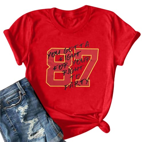 Football Shirt for Women Game Day T-Shirt Sunday Funday Shirt Funny Football Season Short Sleeve Tops Red